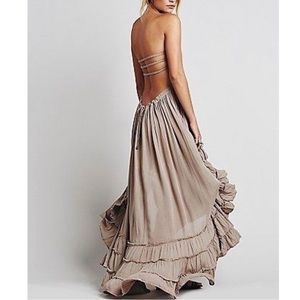 Backless Tan Maxi Halter Adjustable Dress